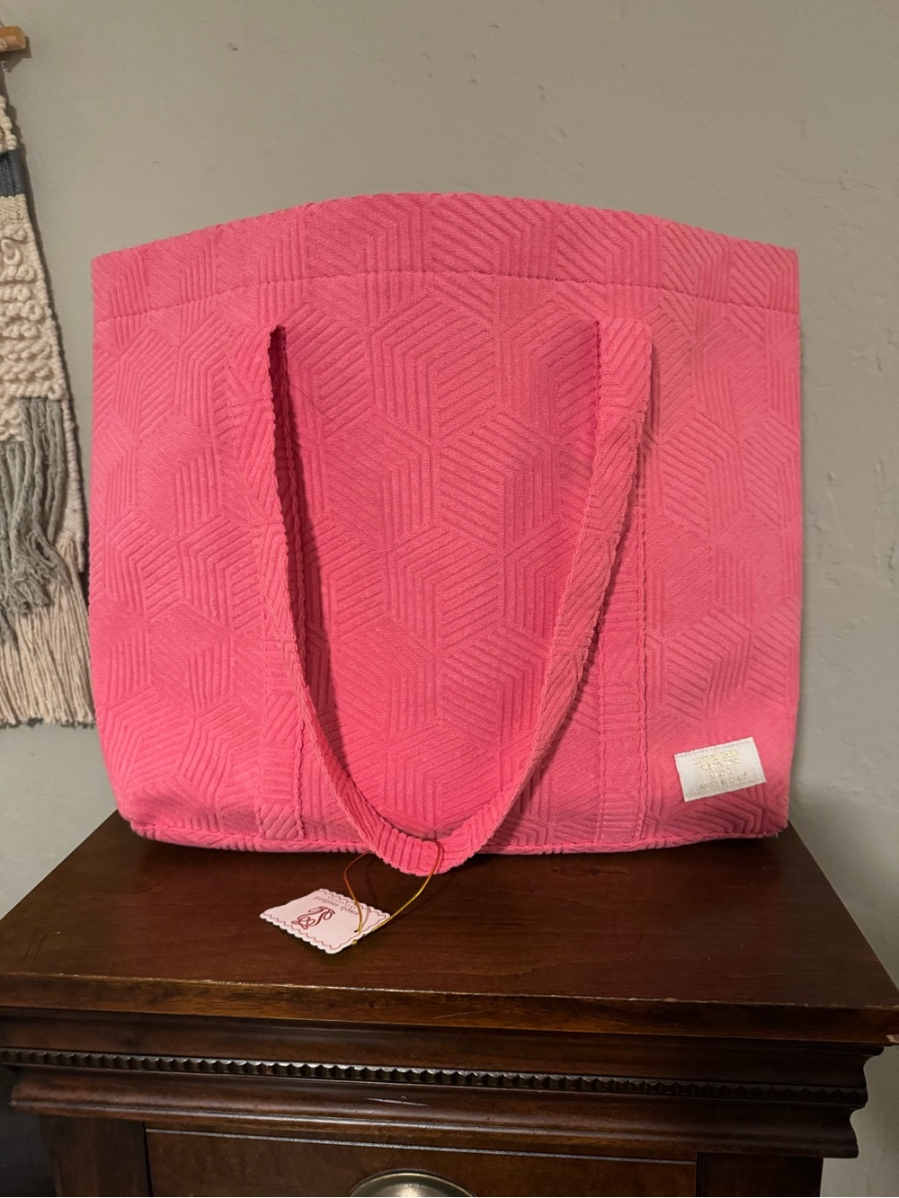 Simple Southern Terry Cloth Quilted Tote Bag - Pink - NWT